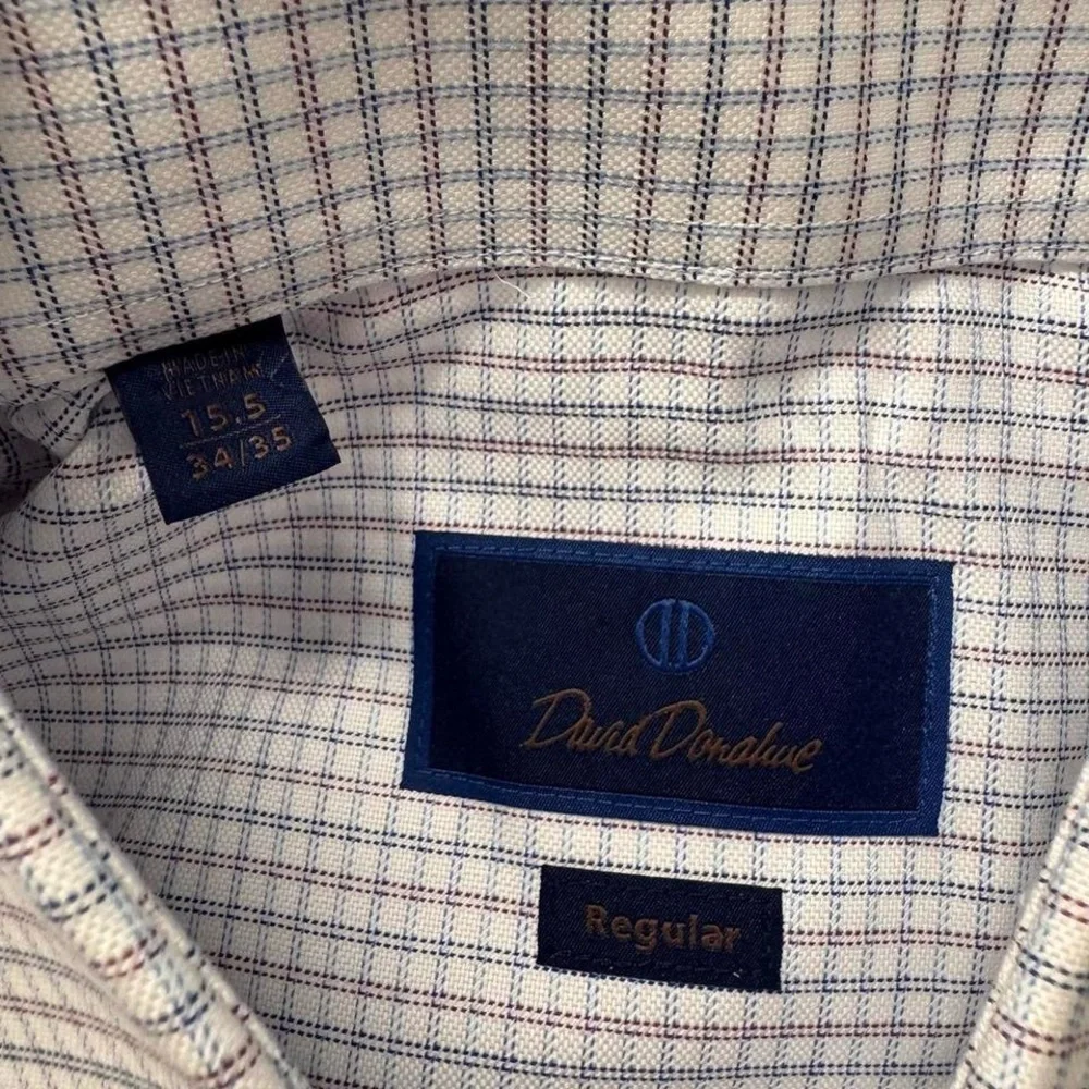 David Donahue unworn cotton micro-check dress shirt blue white red Sz 15.5 34/35 - Picture 3 of 4